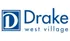 Elegant Drake West Village logo in blue, showcasing modern style and sophistication.