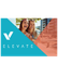 Vibrant marketing image featuring two joyful individuals against a backdrop of modern apartments, branded with the 'Elevate' logo and bold geometric design.