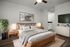Inviting bedroom with serene decor, modern wooden furniture, cozy bedding, and elegant lighting, perfect for relaxation.