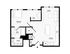 Modern 2D floor plan showcasing 1 bedroom, a cozy den, spacious living area, stylish kitchen, and sleek bathroom.