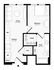 Modern 1-bedroom floor plan with a stylish open-concept living and kitchen area, ample closet space, and convenient bath layout.