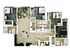 Elegant 3-bedroom floor plan featuring a spacious open living area, modern kitchen, and dual bathrooms, ideal for comfortable living.