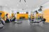 Bright and modern apartment gym with cardio machines and weightlifting equipment.