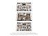 3D floor plan of a stylish duplex with two bedrooms, open-plan living area, kitchen, and bathrooms.