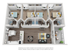 3D apartment floor plan with three bedrooms, open living area, modern kitchen, and balcony space.