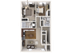 Elegant 2D floor plan of a 2-bedroom apartment featuring an open living area and modern kitchen.