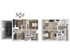 Chic 3D floor plan displaying two-bedroom duplex with a garage and modern open-concept living space.