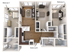 Chic 3D apartment layout with three bedrooms, inviting living area, and modern kitchen.