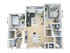 Chic 3D floor plan showcasing 2 spacious bedrooms, a modern open-plan living and kitchen area, and elegant bathrooms.