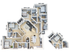 Modern 3D floor plan showcasing 5 bedrooms, elegant open-concept living area, and contemporary kitchen with island.