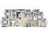 Elegant 3D floor plan showcasing a spacious layout with five bedrooms, modern kitchen, and an open-concept living area.