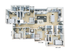Modern and spacious apartment floor plan showcasing 5 bedrooms, open-concept living area, gourmet kitchen with island, and five bathrooms. Perfect for comfortable living and entertaining.