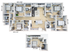 Modern duplex floor plan featuring six bedrooms, spacious open-concept living area with spiral staircase, stylish kitchen island, and conveniently located bathrooms. Includes additional private suite.