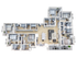 Modern and spacious 3D floor plan featuring six bedrooms, an open-concept living room, a sleek kitchen, and a large balcony, perfect for contemporary living.
