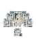 Elegant 3D floor plan showcasing a spacious apartment with five bedrooms, an open kitchen, cozy living area, and five modern bathrooms.