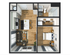 Modern 2D floor plan featuring an open kitchen, cozy living room, a comfortable bedroom, and sleek bathroom layout.