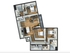 Modern 3D floor plan showcasing 3 spacious bedrooms, open-concept living area, sleek kitchen with island, and private balcony access.