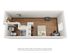 Modern studio apartment floor plan featuring a cozy bedroom area, functional workspace, minimalist kitchen, and sleek bathroom layout.