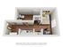 Modern studio apartment 3D floor plan featuring efficient layout with integrated kitchen, cozy bedroom, and compact bathroom.