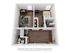 Modern 3D floor plan showcasing a cozy one-bedroom apartment with a stylish open-concept living area, efficient kitchen, and inviting bathroom.