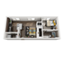 Modern 3D floor plan showcasing a cozy one-bedroom apartment with an open kitchen, inviting living area, and contemporary bathroom.