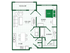 Modern open-concept floor plan featuring a spacious living room, stylish kitchen, 1 bedroom, and inviting patio/balcony area.