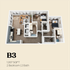 Contemporary B3 floor plan with 2 bedrooms and 2 baths, featuring a roomy living area and modern kitchen, spanning 1,007 square feet.