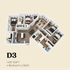 Elegant 3D floor plan showcasing 4 bedrooms and 4 bathrooms, complemented by a stylish open-plan kitchen and living area, totaling 1,487 sq ft.