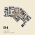 Contemporary 3D floor plan of a D4 layout featuring 4 bedrooms, 4 bathrooms, and an open living space in 1,638 sq ft.