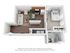 Modern 3D floor plan featuring 1 bedroom, cozy living area, sleek kitchen with breakfast bar, and stylish bathroom.