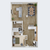 Chic open floor plan featuring a cozy living room, dining area, modern kitchen, spacious bedroom, and stylish bathroom.