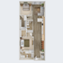 Chic 3D floor plan displaying two spacious bedrooms, open kitchen with bar seating, and inviting living area.
