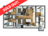 Modern 3-bedroom apartment floor plan highlighting open-concept living area, sleek kitchen, and stylish bedrooms, marked as Sold Out.