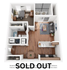 Modern floor plan showcasing an open kitchen and living area, one bedroom, stylish bathroom, and balcony. Interior features sleek design and efficient layout.