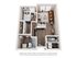 Modern 3D floor plan showcasing a cozy one-bedroom apartment with a sleek open kitchen, inviting living room, and stylish bathroom.