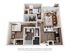 Detailed 3D floor plan showcasing a modern apartment with two cozy bedrooms, a stylish kitchen, open living area, and two bathrooms, perfect for urban living.