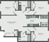 Modern floor plan featuring three spacious bedrooms, two baths, an open living and dining area, and a well-equipped kitchen with pantry and laundry facilities.