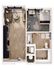 Modern apartment floor plan featuring a cozy bedroom, spacious living area with a stylish couch, well-appointed kitchen, and elegant bathroom.