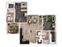 Modern floor plan featuring three bedrooms, open living area, spacious kitchen island, and stylish bathrooms.