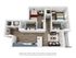 Modern 3D floor plan highlighting a stylish apartment with 2 bedrooms, 2 bathrooms, open-concept kitchen, and cozy living room.