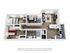 Contemporary 3D floor plan featuring 2 bedrooms, 2 elegant bathrooms, and an open living area with a modern kitchen and dining space.
