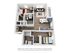 Modern 3D floor plan showcasing 2 bedrooms, stylish open kitchen, and cozy living area with balcony access.