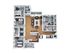 Modern 3D floor plan showcasing three bedrooms, two bathrooms, an open-concept living area, and a stylish kitchen with an island.
