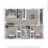 Chic and modern 2D floor plan showcasing two bedrooms, a cozy living area, a stylish kitchen, and a dining space with natural lighting.