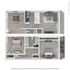 Modern 3D floor plan showcasing a two-level apartment with a bedroom, bathroom, and living area on each floor, featuring an open-concept kitchen and dining space.