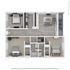 Chic 3D floor plan showcasing 3 spacious bedrooms, an open-concept living and dining area, modern kitchen, and a cozy balcony seating.