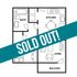 Efficient floor plan highlighting a cozy 1-bedroom apartment with a modern kitchen, living room, and private balcony, now sold out.