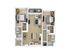 Elegant floor plan showcasing 2 spacious bedrooms, modern open-concept living and dining area, cozy kitchen with breakfast bar, and luxurious bathrooms.