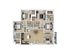 Charming 3D floor plan showcasing a three-bedroom apartment with a cozy living room, modern kitchen, and two bathrooms.