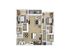 Modern 2-bedroom apartment floor plan with open living space, stylish kitchen, and two bathrooms, featuring natural light and cozy layout.